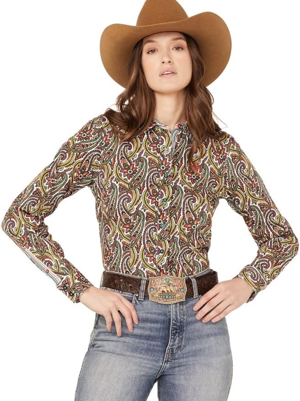 Cinch Paisley Western Button Down Shirt Womens medium Multicolor Rodeo EUC